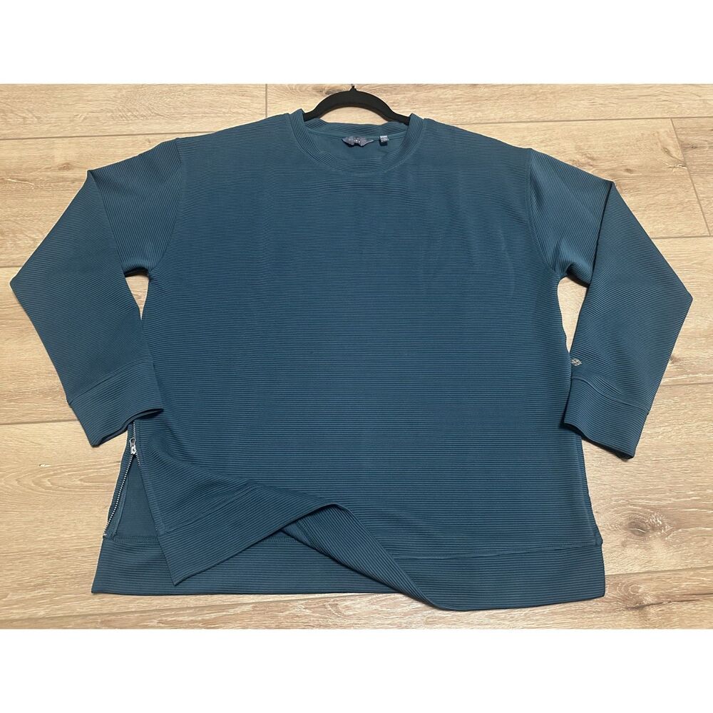 Women's Danskin Pullover Zip Tunic Sweatshirt Dark Teal Green/Blue Large EUC!